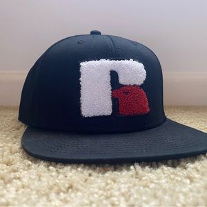 Russel Athletics Black Red Fuzzy Logo One Size SnapBack Hat